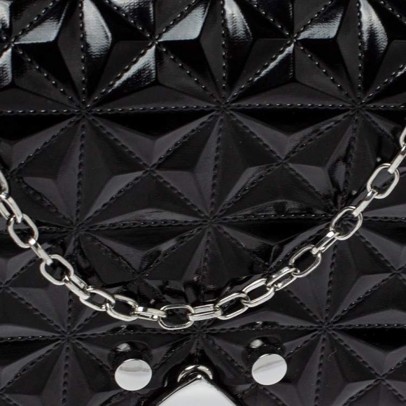 Emporio Armani Black Patent Quilted Leather Stud Flap Chain Bag - Picture 4 of 8